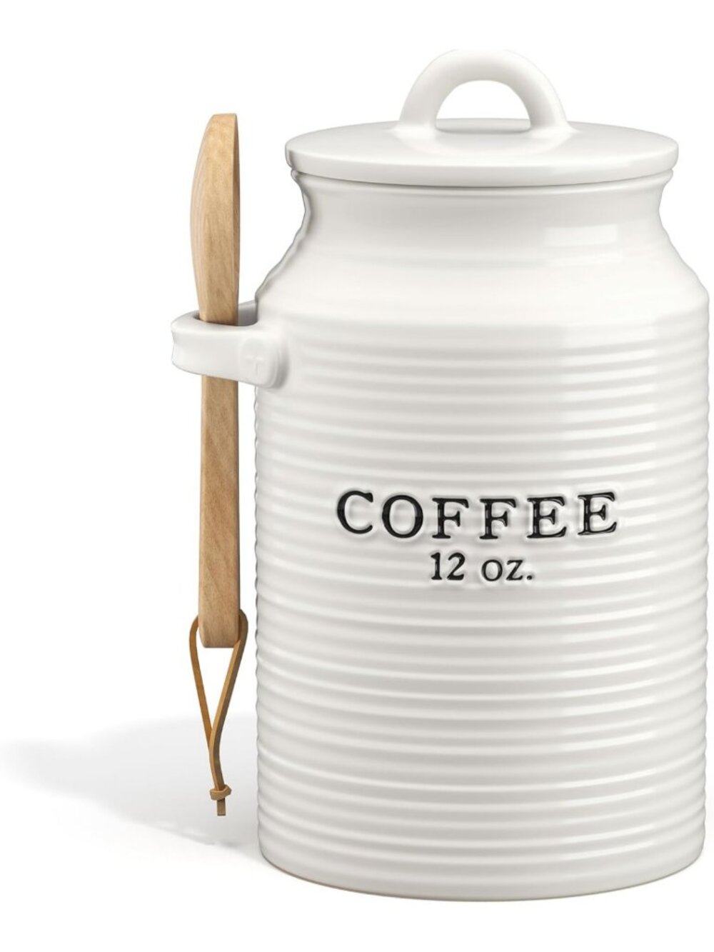 Rustic Farmhouse Coffee Canister - Decorative Ceramic Kitchen Storage Jar, White